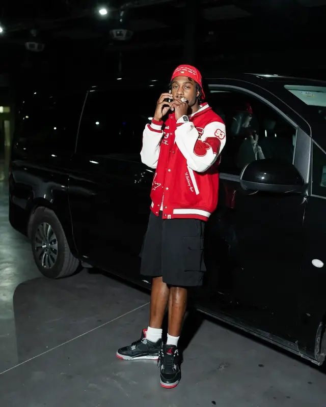 Lil Tjay outfit in Bape, Jordan, and Vetements, 2024