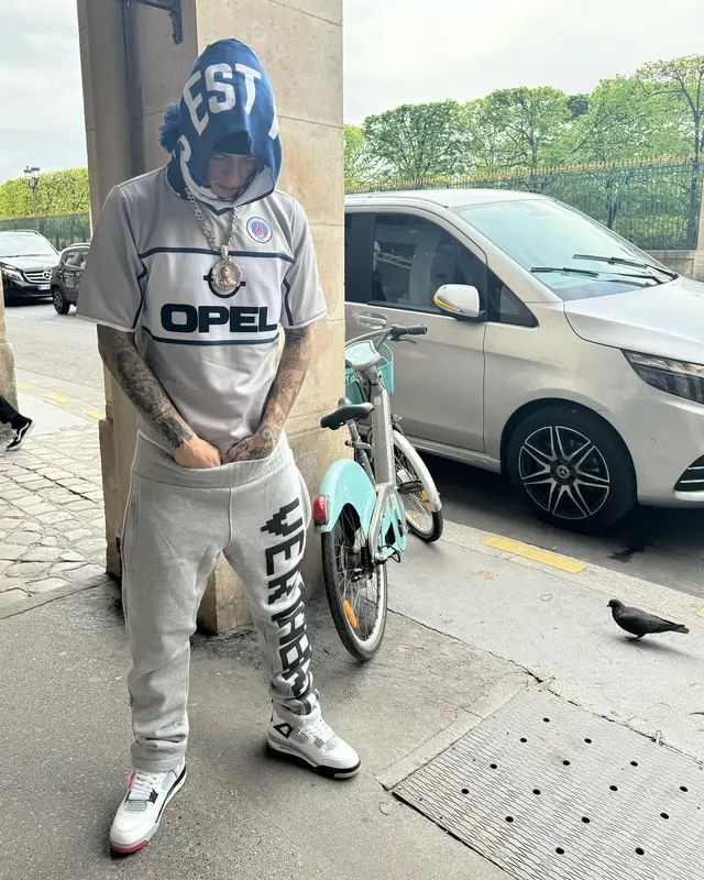 Central Cee outfit in Nike, Vintage, and Paris Saint-Germain, 2024
