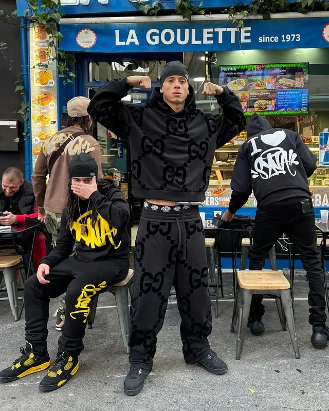 Central Cee outfit in Gucci, Jordan, and Syna World, 2024