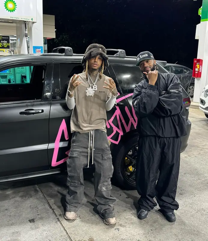 Lil Gnar outfit in Balenciaga, Rick Owens, and Glo Gang, 2024