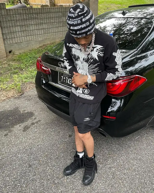 Lil Migo outfit in Balenciaga, Rick Owens, and BlindPoets, 2024