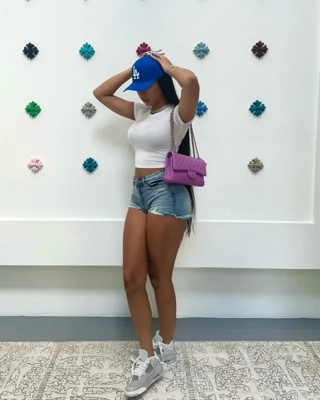 Lakeyah outfit in Jordan, Chanel, and MLB, 2024