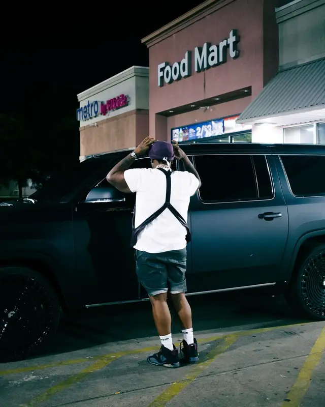 Peezy outfit in Jordan and Rick Owens, 2024