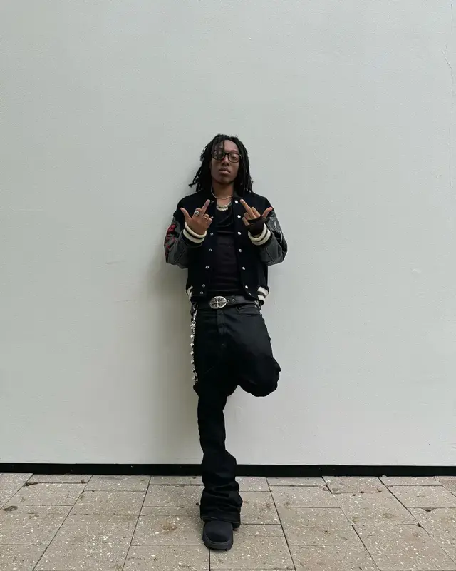 Lil Tecca outfit in Kansai Yamamoto, Rick Owens, and Chrome Hearts, 2024