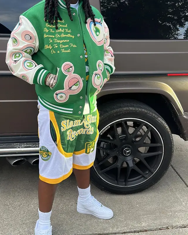 Babyface Ray outfit in Takashi Murakami, Nike, and Saint Michael, 2024