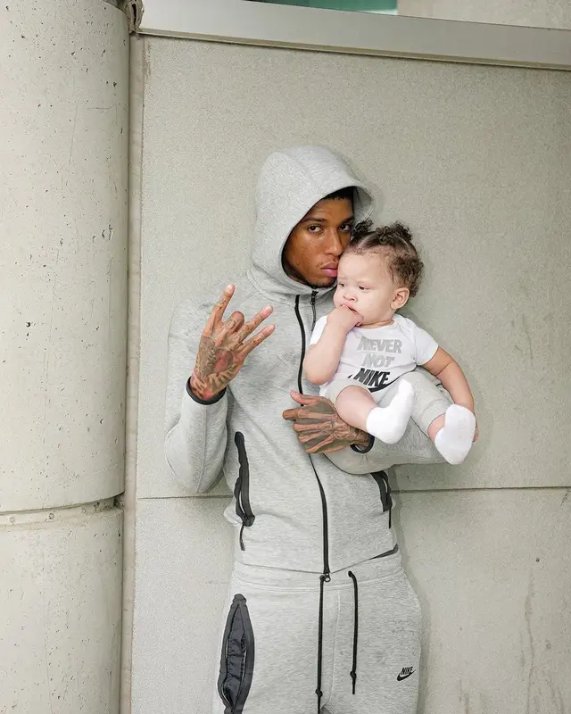 NLE Choppa outfit in Nike and Louis Vuitton, 2024