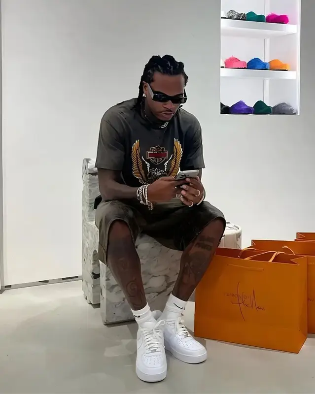 Gunna outfit in Vintage, Rick Owens, and Nike, 2024