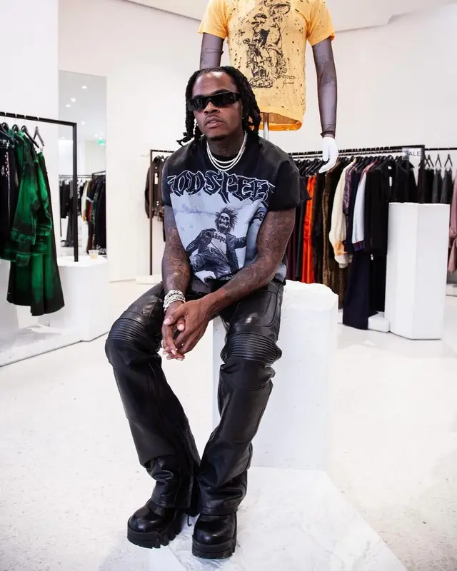 Gunna outfit in Balenciaga and Rick Owens, 2024