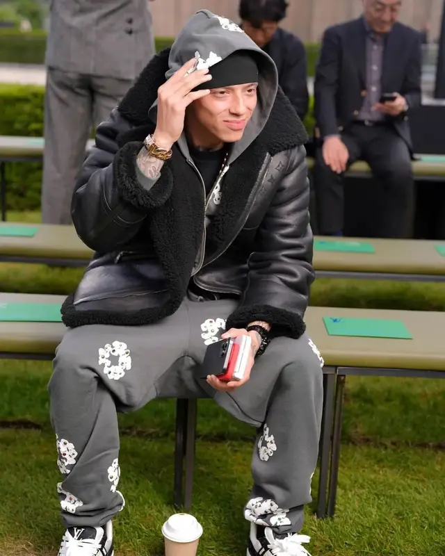 Central Cee outfit in Denim Tears, Louis Vuitton, and Syna World, 2024