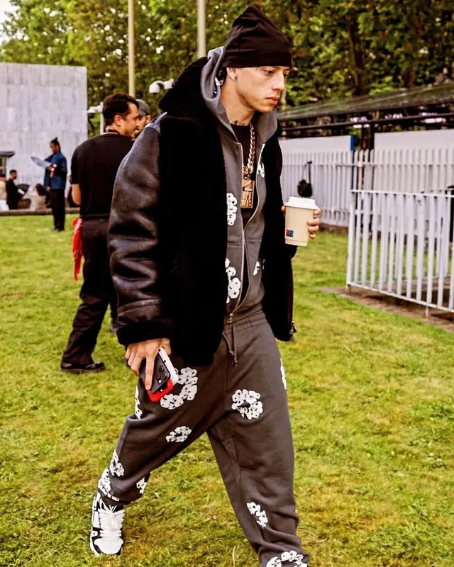 Central Cee outfit in Denim Tears, Louis Vuitton, and Syna World, 2024