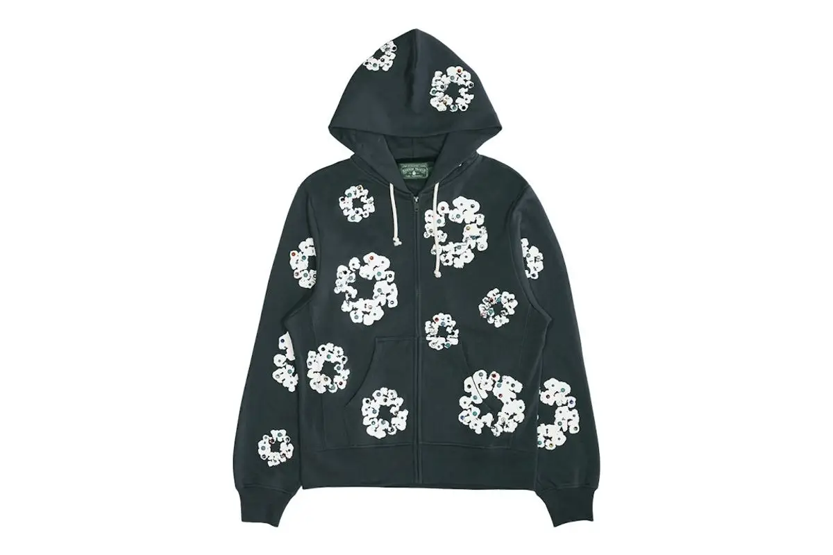 Denim Tears Rhinestone Wreath Zip Hoodie Black $500