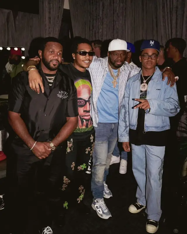 50 Cent outfit in Dior, G-Star RAW, and New Era, 2024