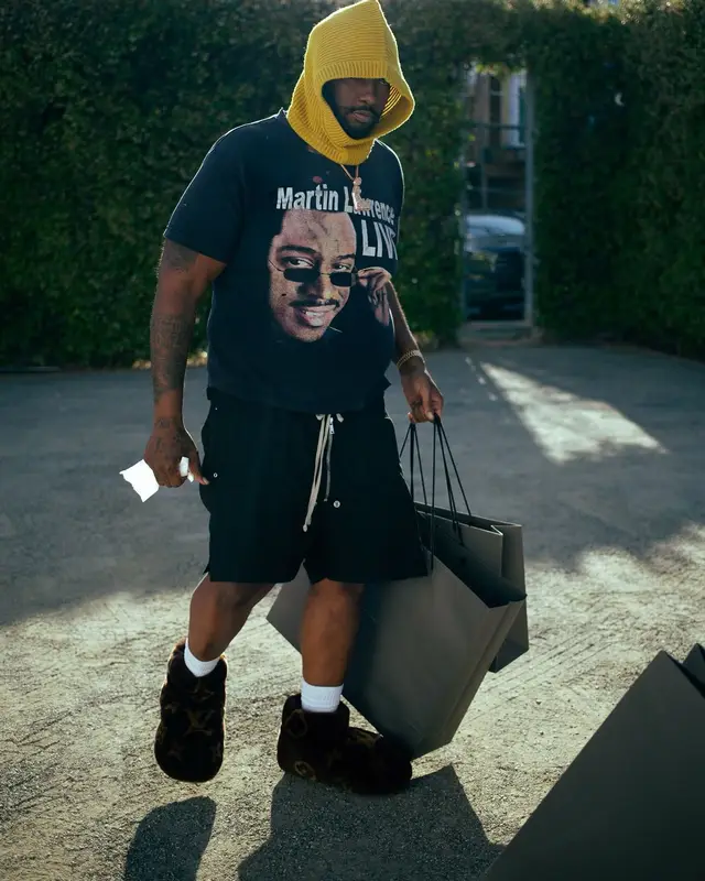 Peezy outfit in Louis Vuitton and Rick Owens, 2024