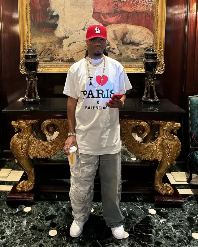 Metro Boomin outfit in Balenciaga, Nike, and New Era, 2024