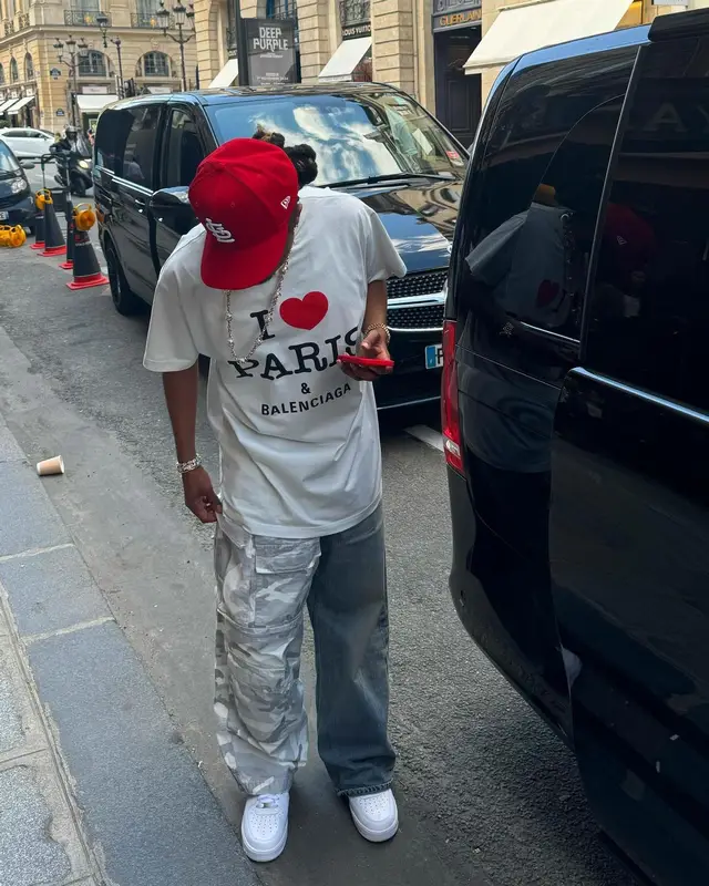 Metro Boomin outfit in Balenciaga, Nike, and New Era, 2024