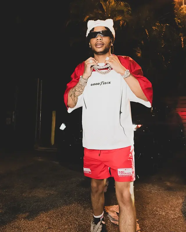 Lil Migo outfit in Mr. Saturday, Rick Owens, and Loverboy by Charles Jeffrey, 2024
