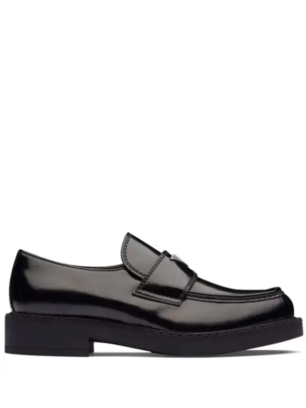 Prada Triangle Logo-plaque Chunky-heel Loafers In Black $1200