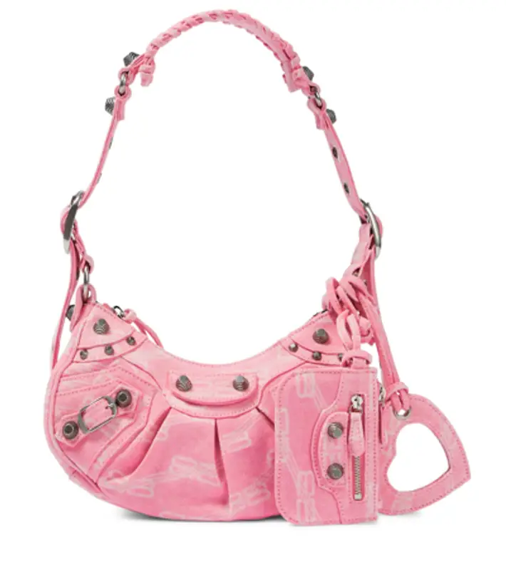 Balenciaga Le Cagole Xs Denim Shoulder Bag In Pink $2390
