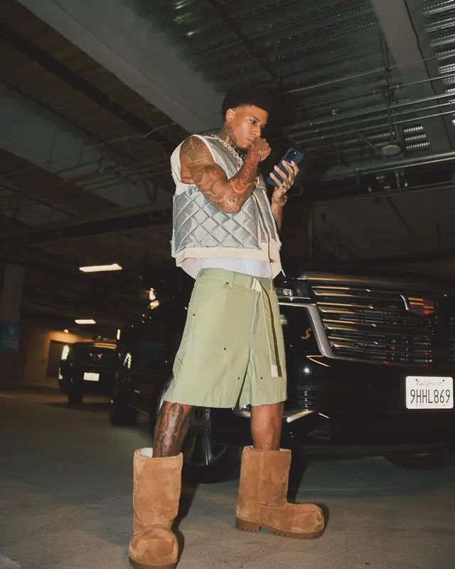NLE Choppa outfit in Carhartt, Balenciaga, and Sacai, 2024