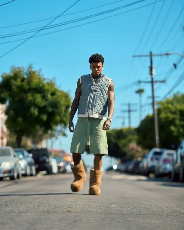 NLE Choppa outfit in Carhartt, Balenciaga, and Sacai, 2024