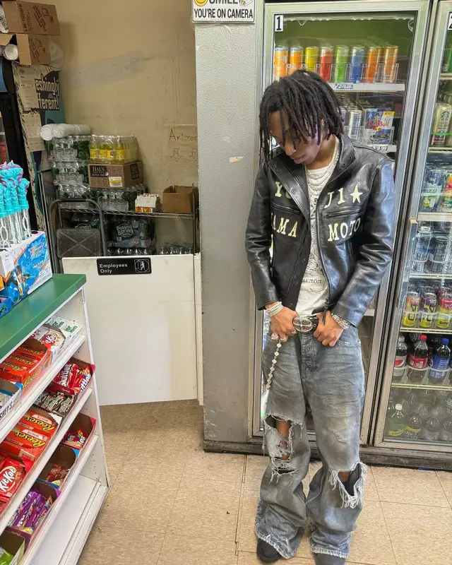 Lil Tecca outfit in Yohji Yamamoto, Balenciaga, and Chrome Hearts, 2024