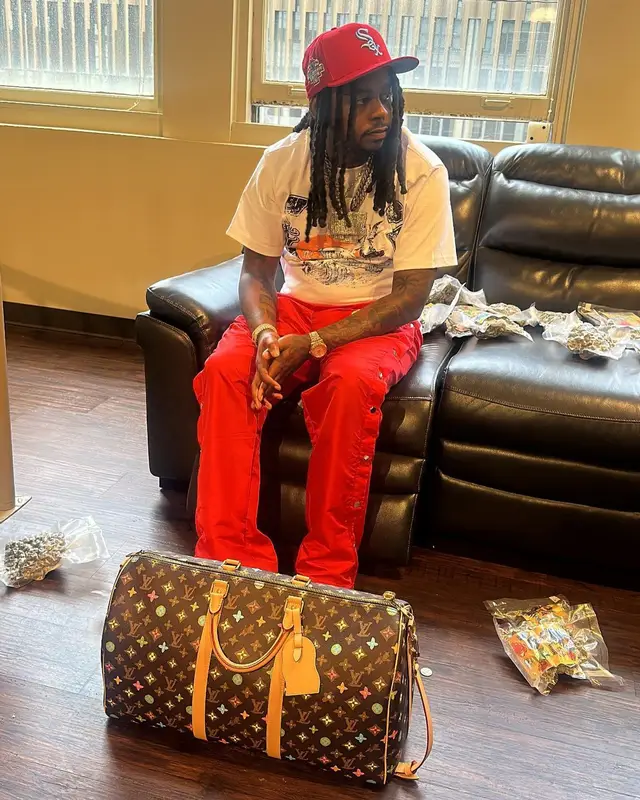 Babyface Ray outfit in Louis Vuitton, New Era, and Nike, 2024