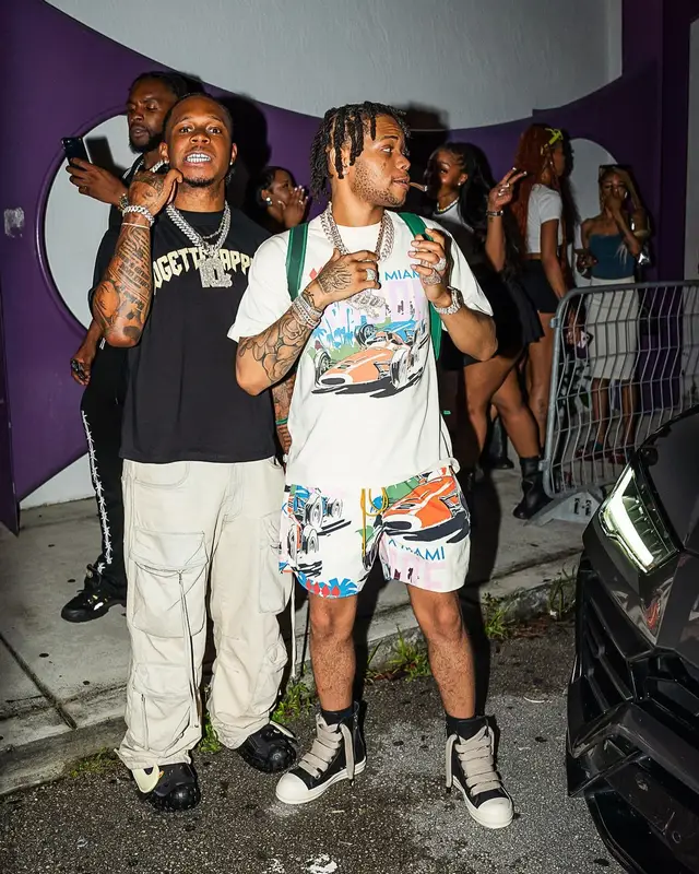 Lil Migo outfit in Rhude, Goyard, and Rick Owens, 2024