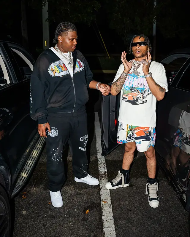 Lil Migo outfit in Rhude, Goyard, and Rick Owens, 2024
