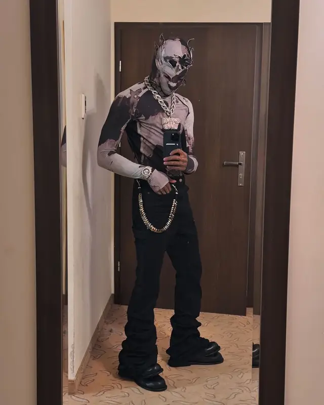 NLE Choppa outfit in Kusikohc, Rick Owens, and Comme Des Garcons, 2024