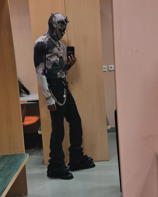 NLE Choppa outfit in Kusikohc, Rick Owens, and Comme Des Garcons, 2024