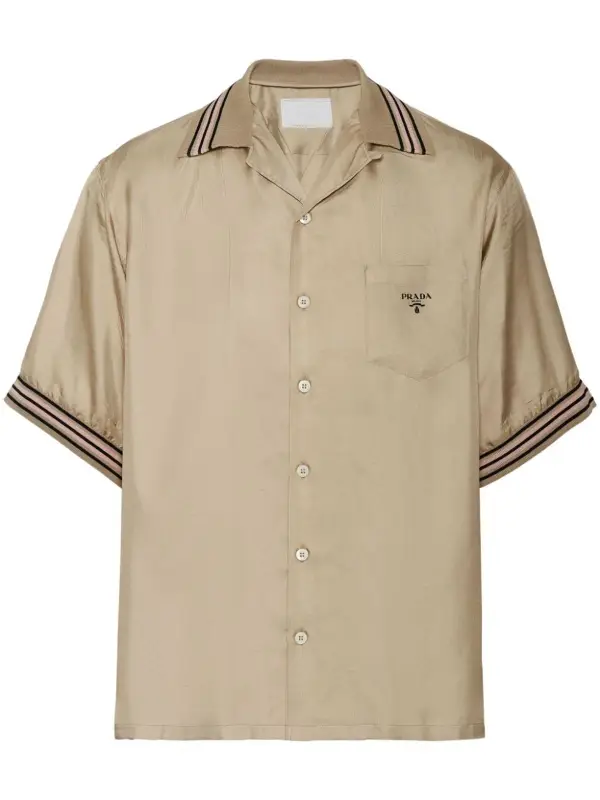 Prada Logo-print Silk Shirt In Neutrals $1850