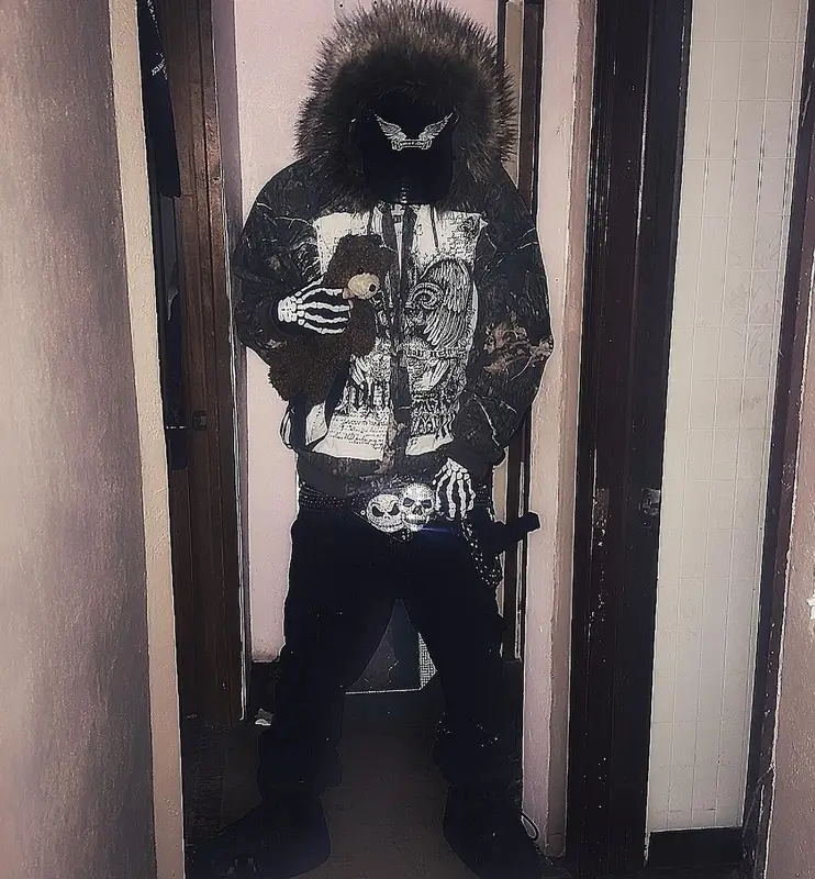 Sematary outfit in Louis Vuitton, B.B. Simon, and Robins Jeans, 2024