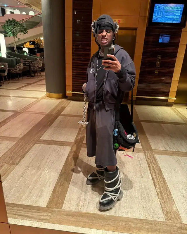 Ski Mask The Slump God outfit in Rick Owens, Balenciaga, and Under Armour, 2024