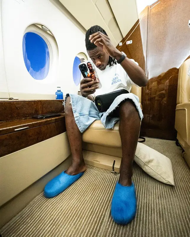 Eduardo Camavinga outfit in Jeanius Bar Atelier, Goyard, and Marni, 2024