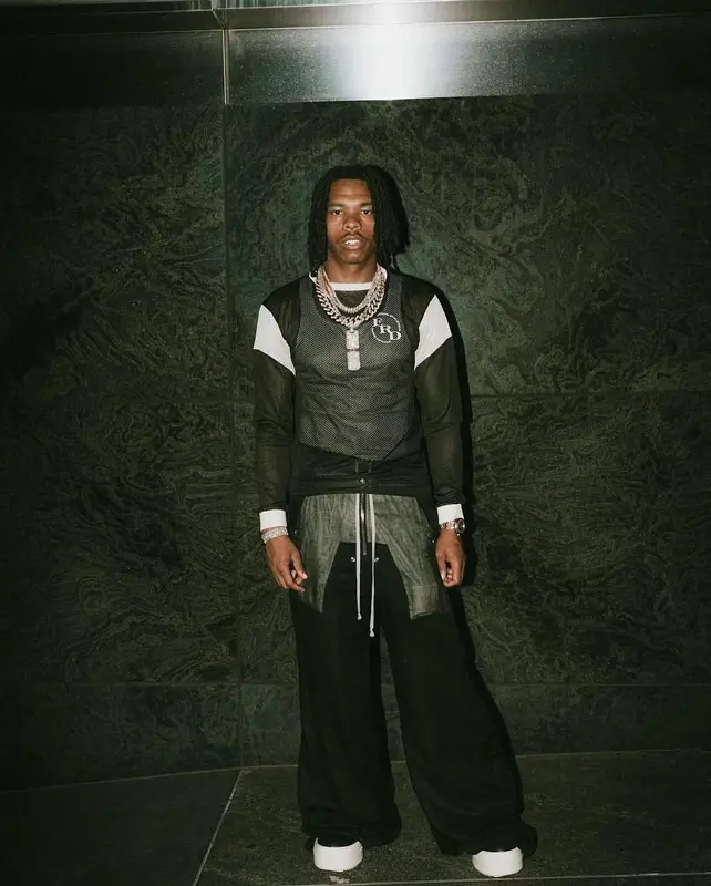 Lil Baby outfit in Enfants Riches Deprimes and Rick Owens, 2024