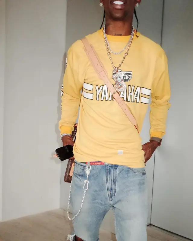 Travis Scott outfit in Vintage, Balenciaga, and Yamaha, 2024