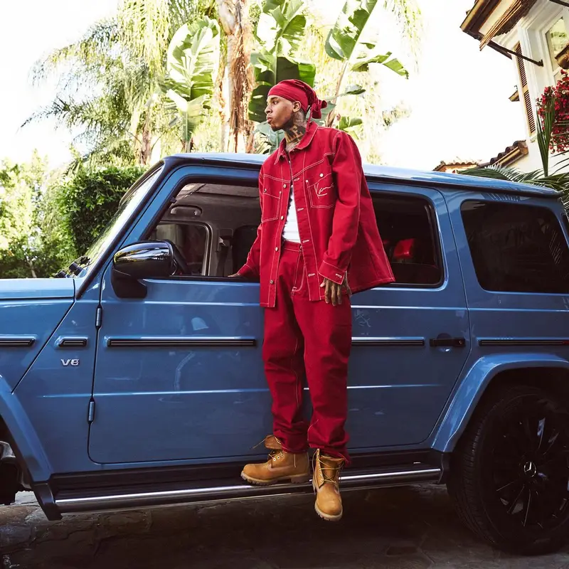 NLE Choppa outfit in Karl Kani and Timberland, 2024