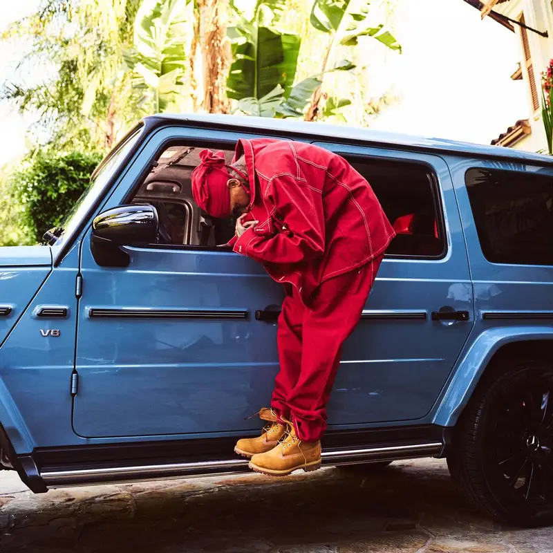 NLE Choppa outfit in Karl Kani and Timberland, 2024