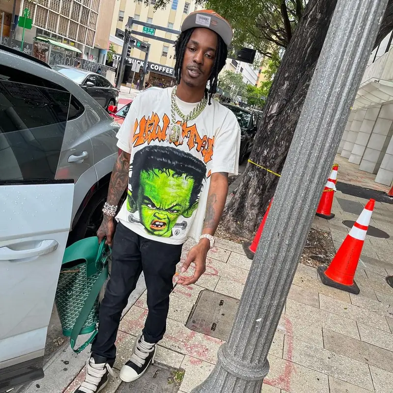 Baby Smoove outfit in Rick Owens, Goyard, and New Era, 2024
