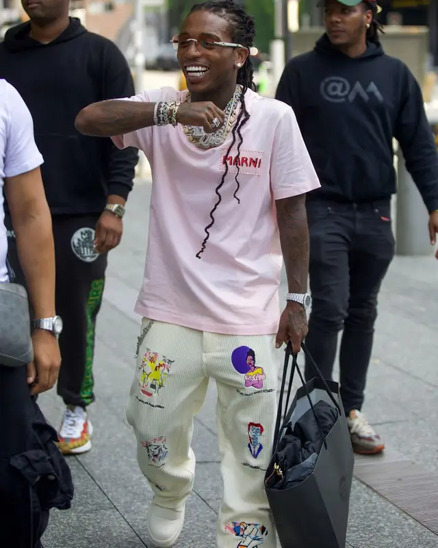 Jacquees outfit in Marni, KidSuper, and Rick Owens, 2024