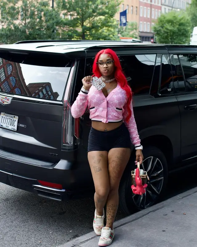 Sexyy Red outfit in Louis Vuitton and Gucci, 2024
