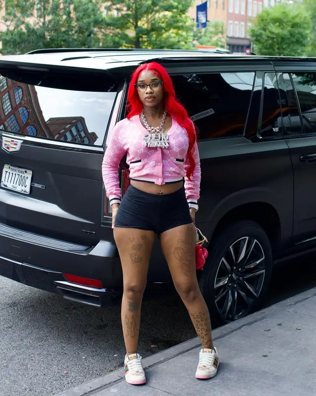 Sexyy Red outfit in Louis Vuitton and Gucci, 2024