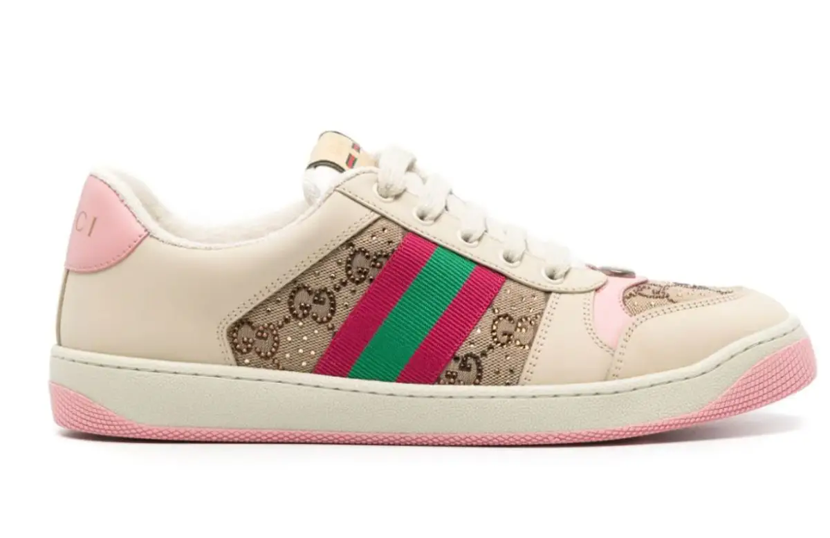 Gucci Crystal-embellished Gg Screener Sneakers In White $1090