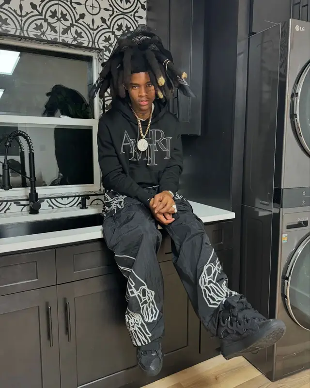 Kuttem Reese outfit in Amiri, Pleasures, and Lanvin, 2024