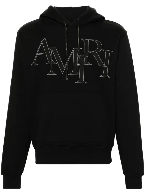 Amiri Staggered Logo Hoodie In Black Cotton For Men $970
