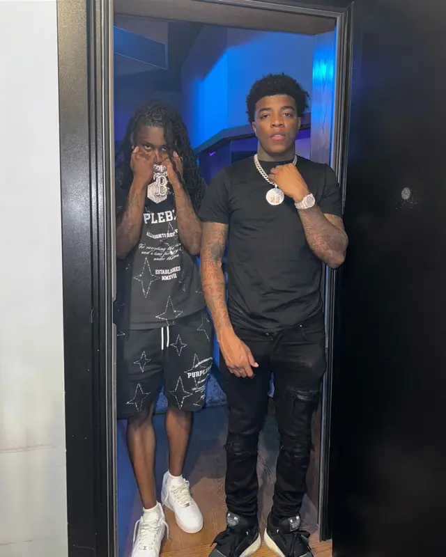 Polo G outfit in Purple Brand and Nike, 2024