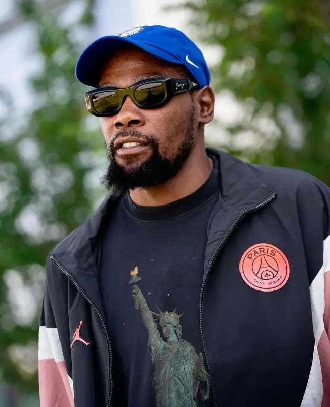 Kevin Durant outfit in Jordan, Balenciaga, and Paris Saint-Germain, 2024