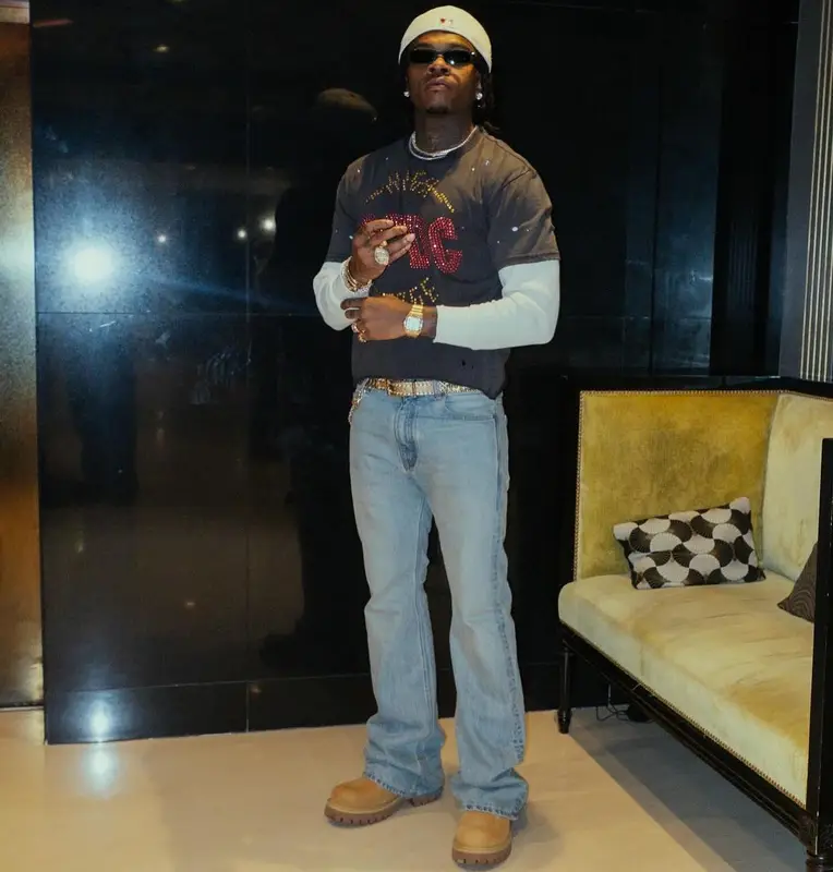 Gunna outfit in Louis Vuitton and Timberland, 2024