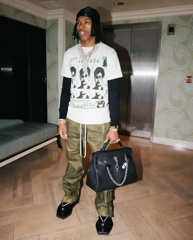 Lil Baby outfit in Enfants Riches Deprimes, Rick Owens, and Hermes, 2024