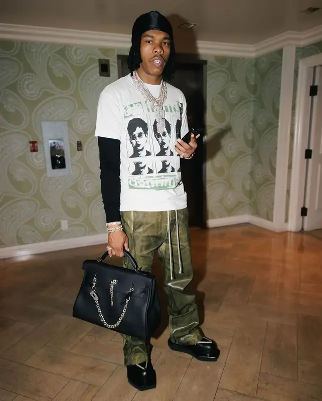 Lil Baby outfit in Enfants Riches Deprimes, Rick Owens, and Hermes, 2024